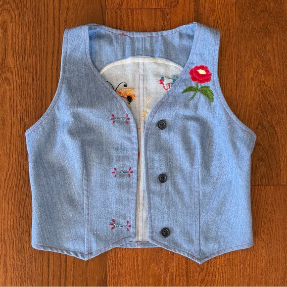 70s Denim Embroidered Vest Boho Hippie Festival - Picture 2 of 2